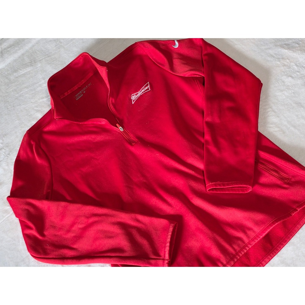 Nike Golf Women Therma-FIT 1/4 Zip Pullover Red Budweiser Logo 685282-657 L RARE